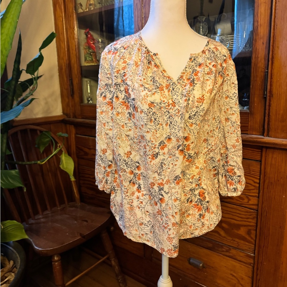 Marina Luna Orange and Black Floral Blouse